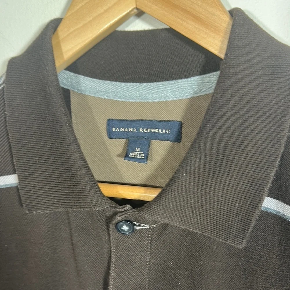 Banana Republic Brown and Gray Polo Shirt Classic Fit Short Sleeve Medium